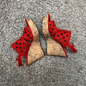 Franco Sarto Shea Slingback Red Wedge Sandals Size 6
